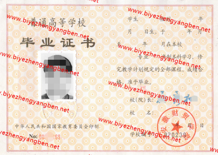 1997年安徽财贸学院毕业证样本