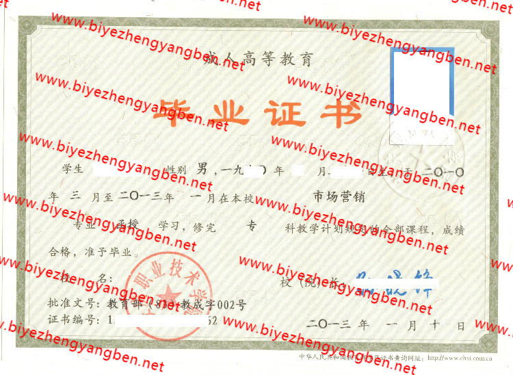 2013年安庆职业技术学院<a href='http://www.biyezhengyangben.net/' target='_blank'><u>毕业证样本</u></a>