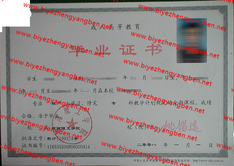 2008年南阳理工学院毕业证样本
