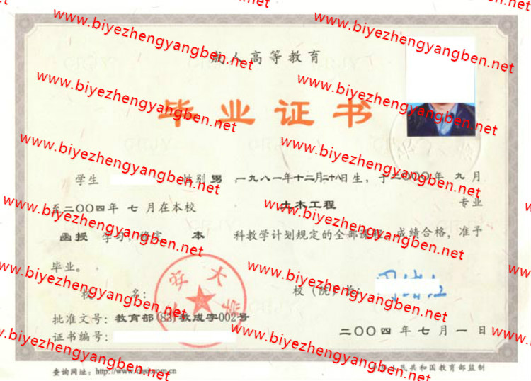 2004年长安大学<a href='http://www.biyezhengyangben.net/' target='_blank'><u>毕业证样本</u></a>