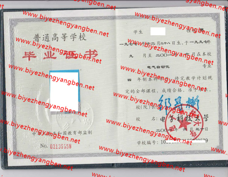 2001年<a href='http://www.biyezhengyangben.net/wen/1276.html' target='_blank'><u>电子科技大学毕业证样本</u></a>