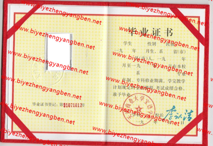 1991年天津商业大学宝德学院<a href='http://www.biyezhengyangben.net/' target='_blank'><u>毕业证样本</u></a>
