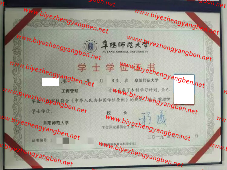阜阳师范大学学士学位证书样本