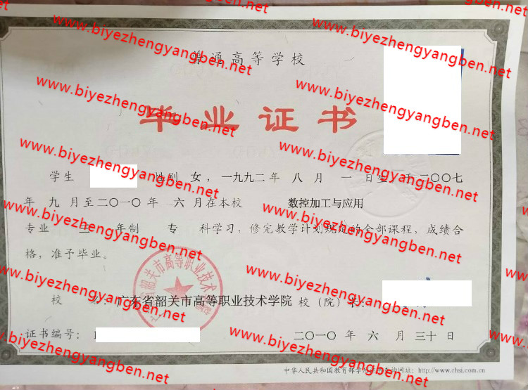 广东省韶关市高等职业技术学院<a href='http://www.biyezhengyangben.net/' target='_blank'><u>毕业证样本</u></a>