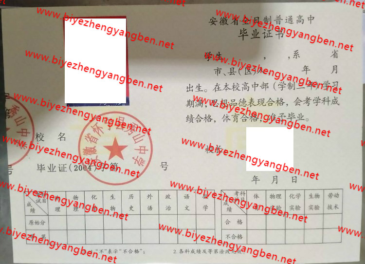 安徽省怀宁县秀山中学高中<a href='http://www.biyezhengyangben.net/' target='_blank'><u>毕业证样本</u></a>