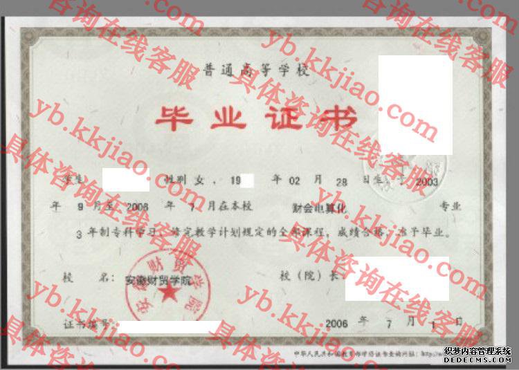 安徽财贸学院毕业证样本图