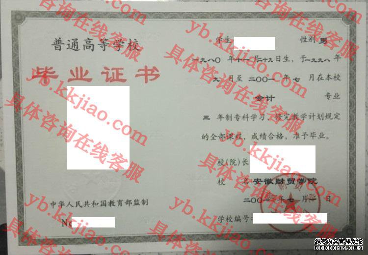 安徽财贸学院毕业证样本图