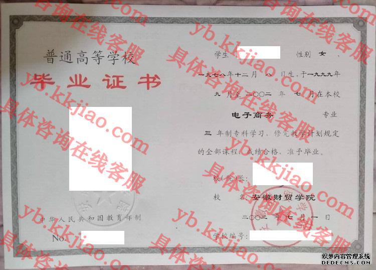 安徽财贸学院毕业证样本图