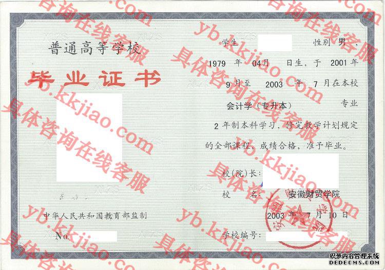 安徽财贸学院毕业证样本图