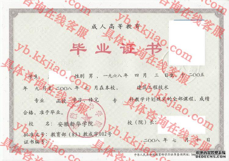 安徽新华学院<a href='http://www.biyezhengyangben.net/' target='_blank'><u>毕业证样本</u></a>图
