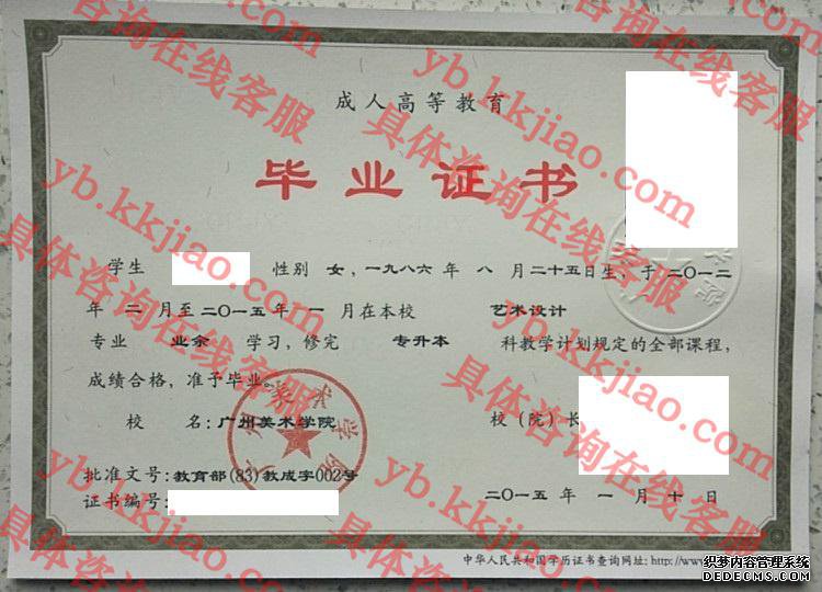 广州美术学院毕业证样本