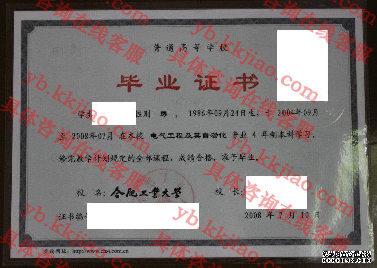 合肥工业大学毕业证样本