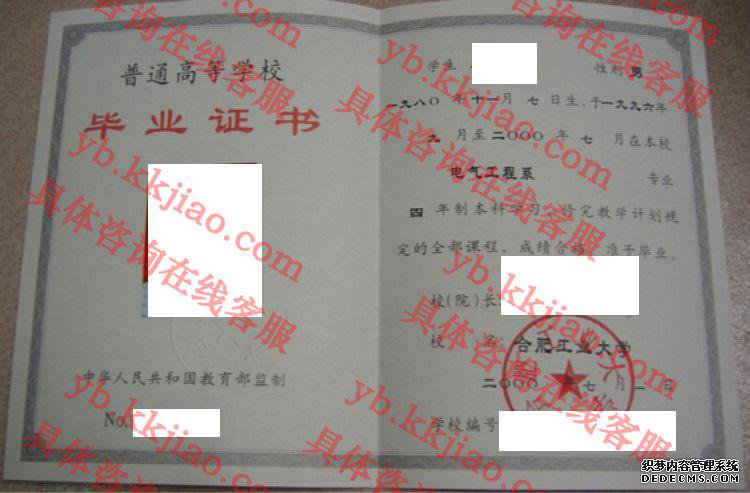 合肥工业大学毕业证样本