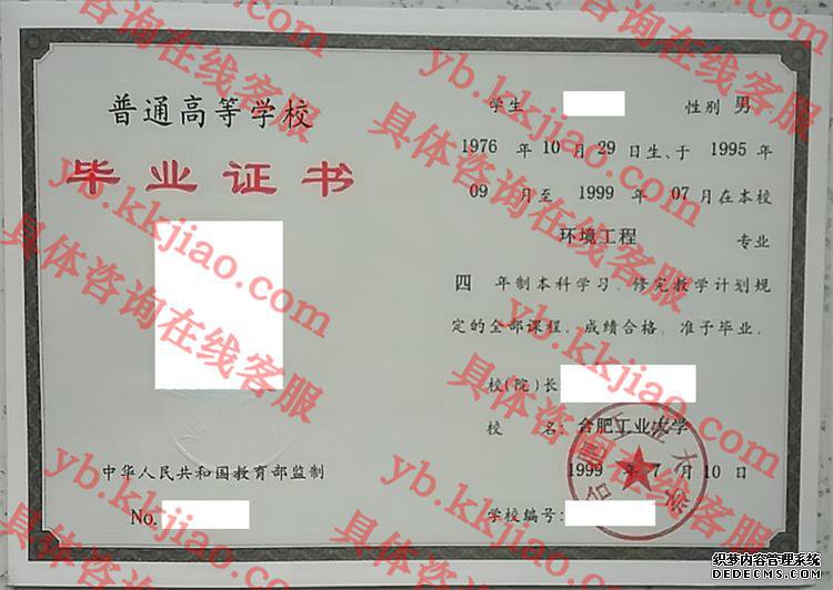 合肥工业大学毕业证样本
