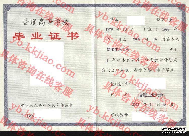 合肥工业大学毕业证样本