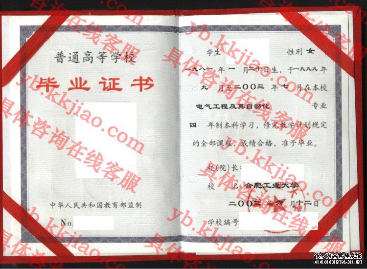 合肥工业大学毕业证样本