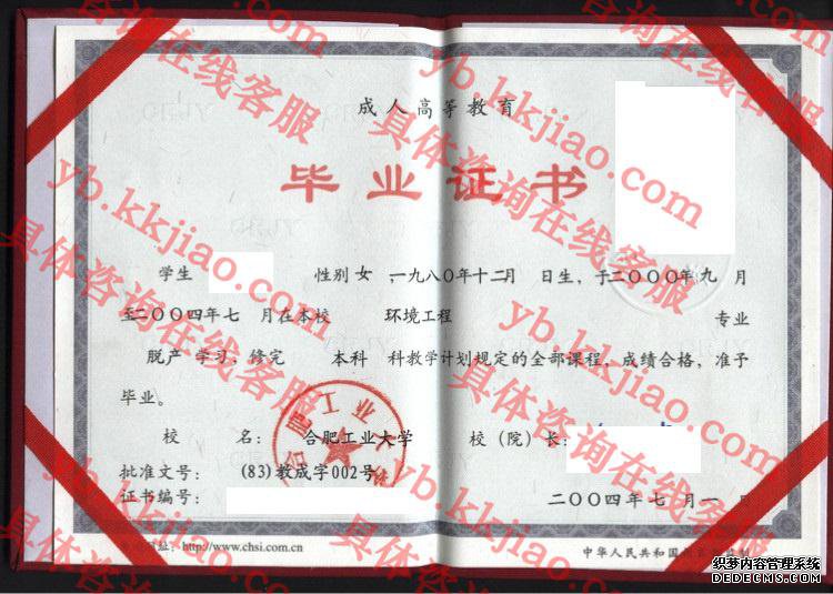 合肥工业大学毕业证样本