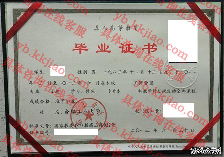 合肥工业大学毕业证样本