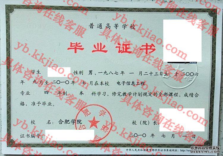 合肥学院毕业证样本