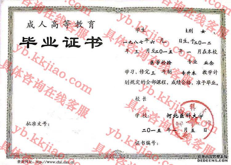 河北医科大学毕业证样本