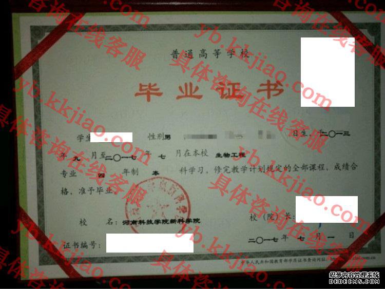 河南科技学院毕业证样本