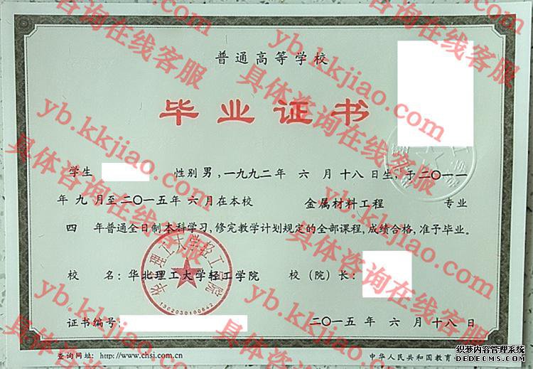 华北理工大学轻工学院<a href='http://www.biyezhengyangben.net/' target='_blank'><u>毕业证样本</u></a>