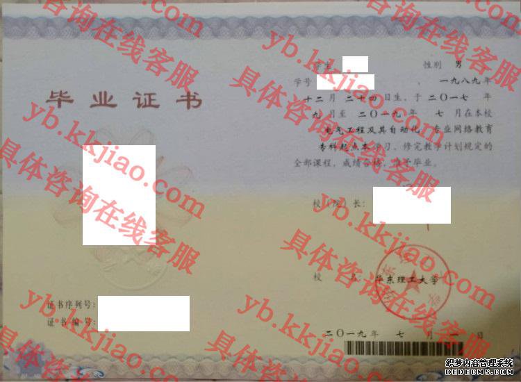 华东理工大学毕业证样本