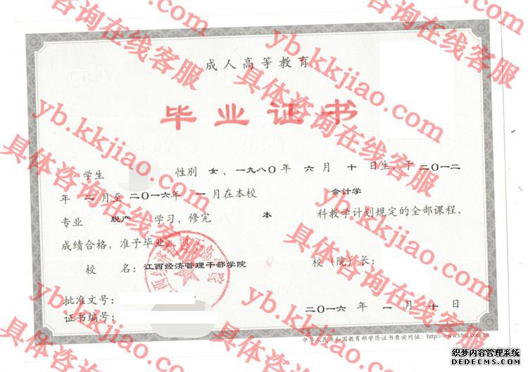 江西经济管理干部学院毕业证样本