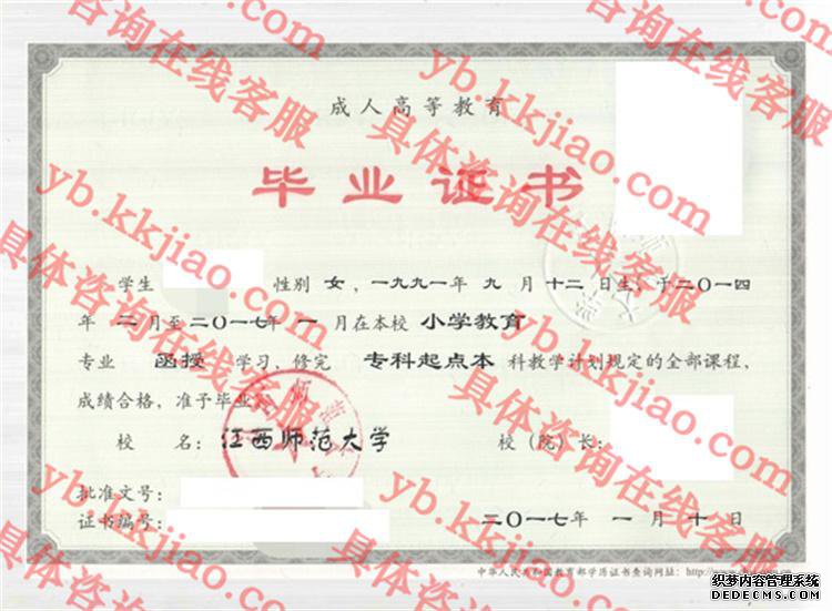 江西师范大学毕业证样本