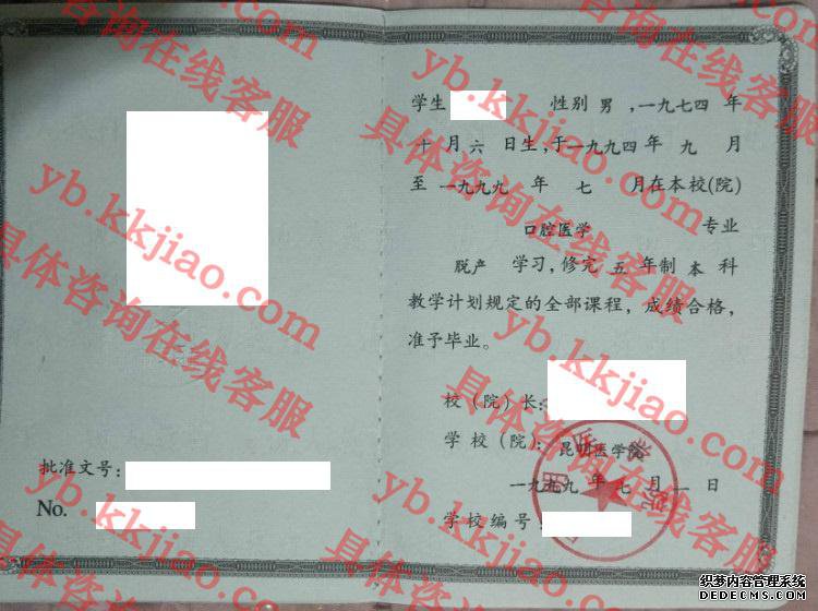 昆明医学院毕业证样本