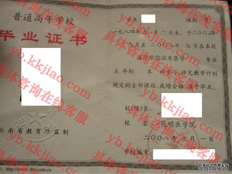 昆明医学院<a href='http://www.biyezhengyangben.net/' target='_blank'><u>毕业证样本</u></a>