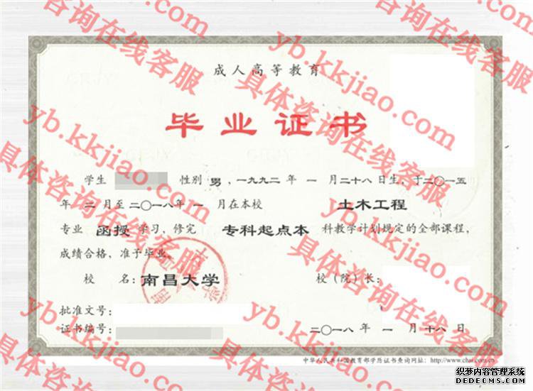 南昌大学毕业证样本