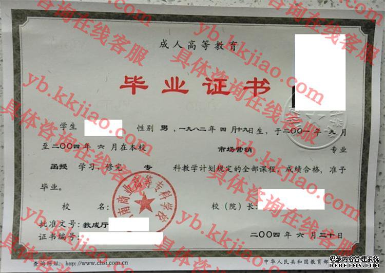 河南商业高等专科学校毕业证样本