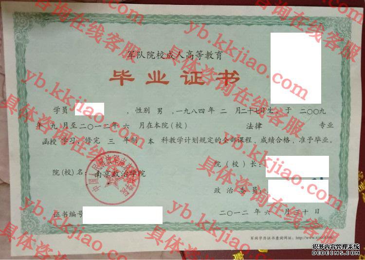 南京政治学院毕业证样本