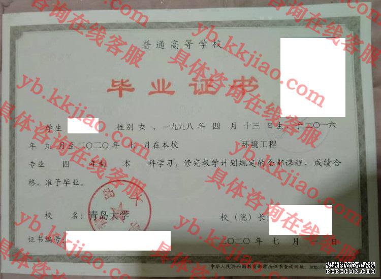 青岛大学毕业证样本