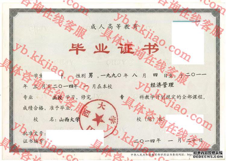 山西大学毕业证样本