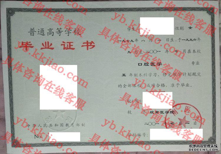 皖南医学院毕业证样本