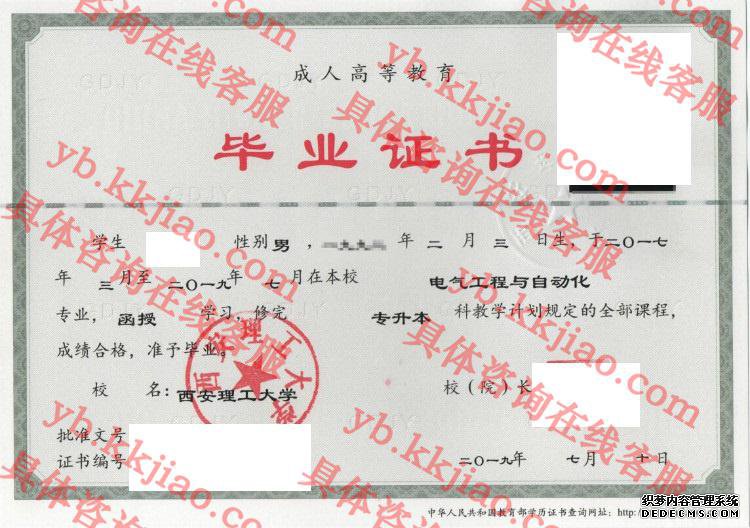 西安理工大学毕业证样本