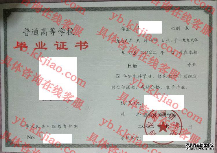 西安外国语大学毕业证样本