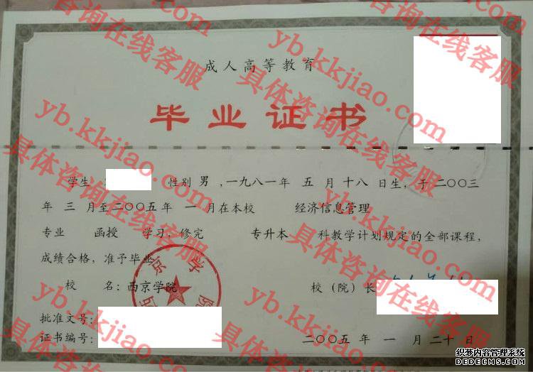 西京大学毕业证样本