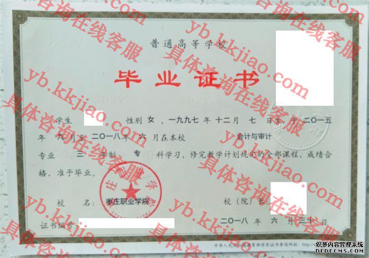 枣庄科技职业学院毕业证样本