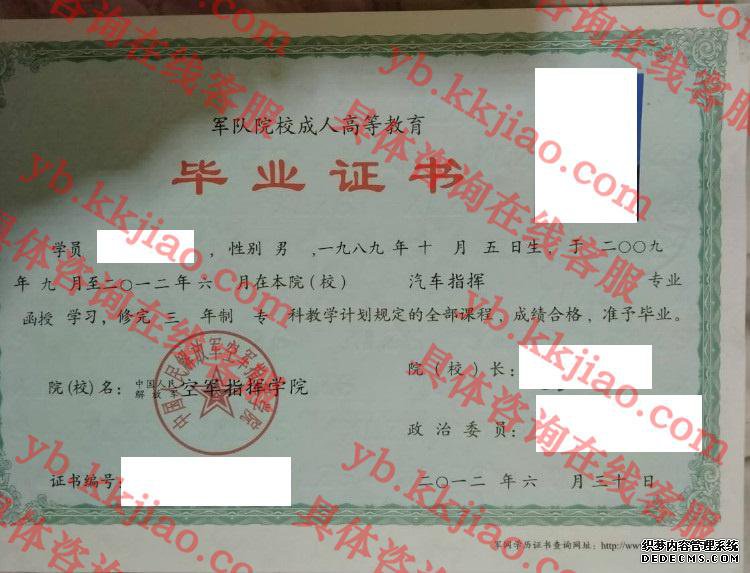 中国人民解放军空军指挥学院毕业证样本