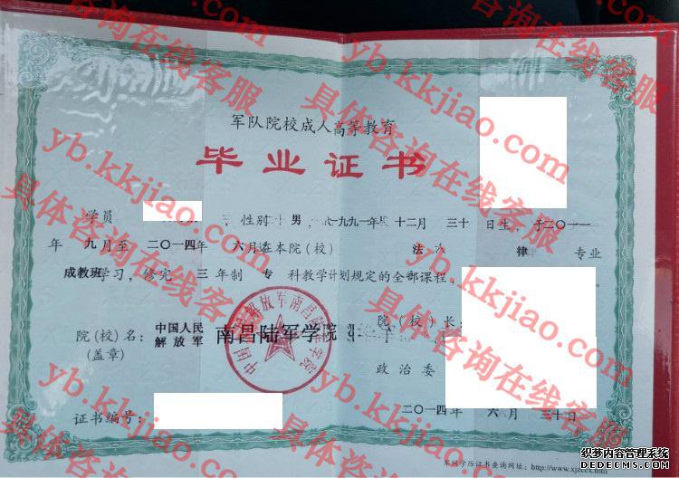中国人民解放军南昌陆军学院<a href='http://www.biyezhengyangben.net/' target='_blank'><u>毕业证样本</u></a>