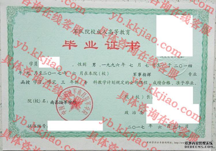 <a href='http://www.biyezhengyangben.net/wen/2831.html' target='_blank'><u>中国人民解放军南昌陆军学院毕业证</u></a>样本