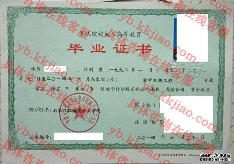 中国人民解放军石家庄机械化步兵学院<a href='http://www.biyezhengyangben.net/' target='_blank'><u>毕业证样本</u></a>