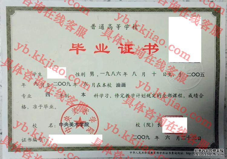中央美术学院毕业证样本