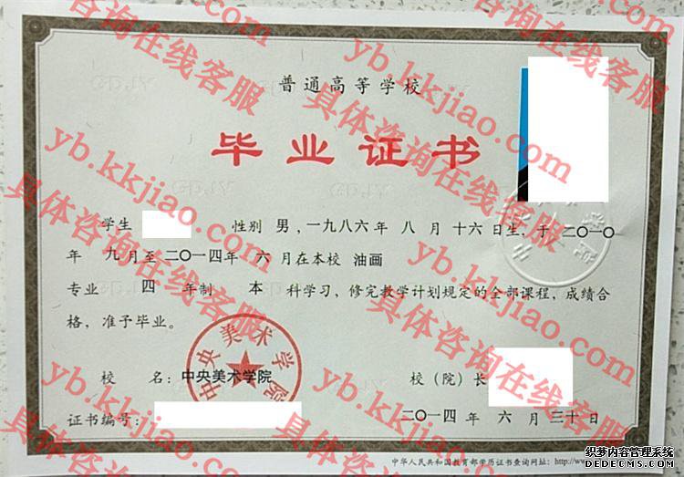 中央美术学院毕业证样本