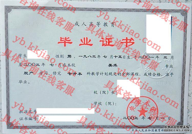 中央美术学院毕业证样本