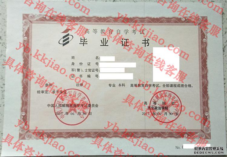 中国人民解放军西安政治学院毕业证样本