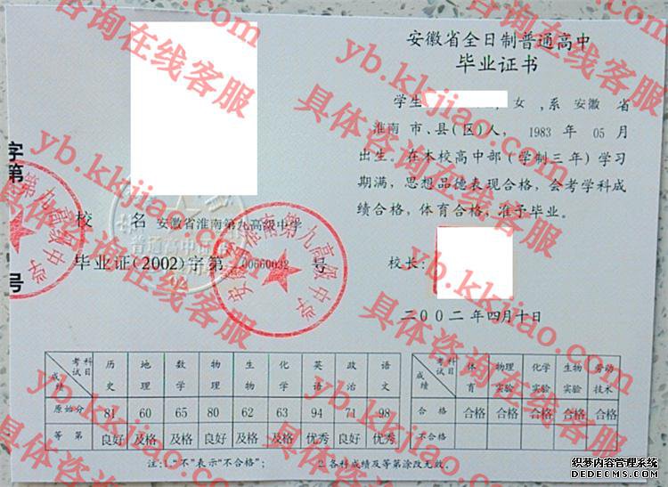安徽省淮南第一高级中学<a href='http://www.biyezhengyangben.net/' target='_blank'><u>毕业证样本</u></a>